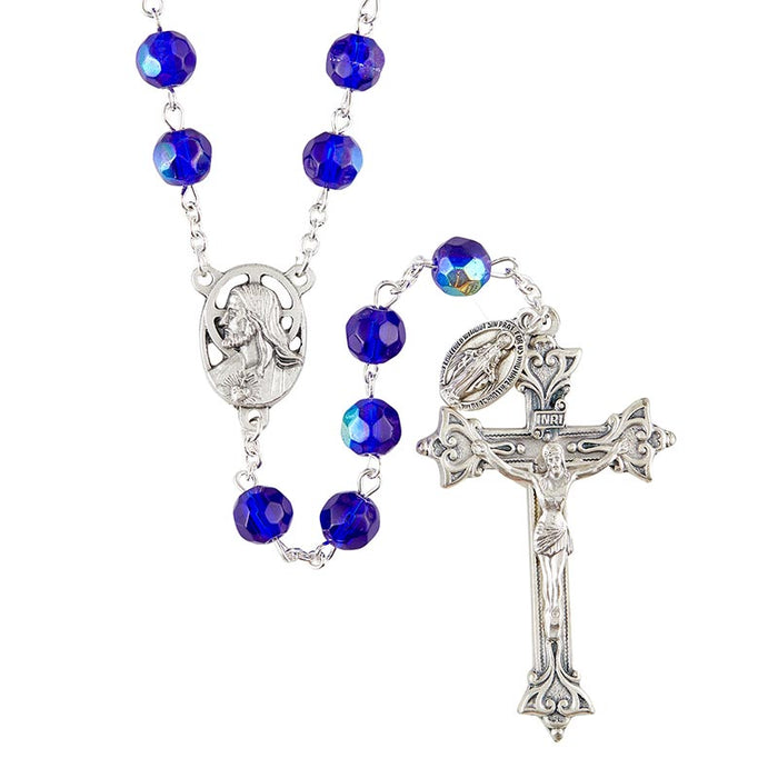 Creed 8mm Italian Sapphire Rosary with Fire-Polished Beads