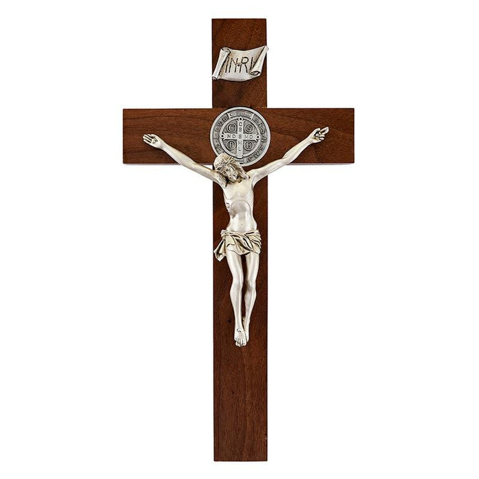 12" St. Benedict Standing Crucifix Christian Brands Catholic Antique Pewter 