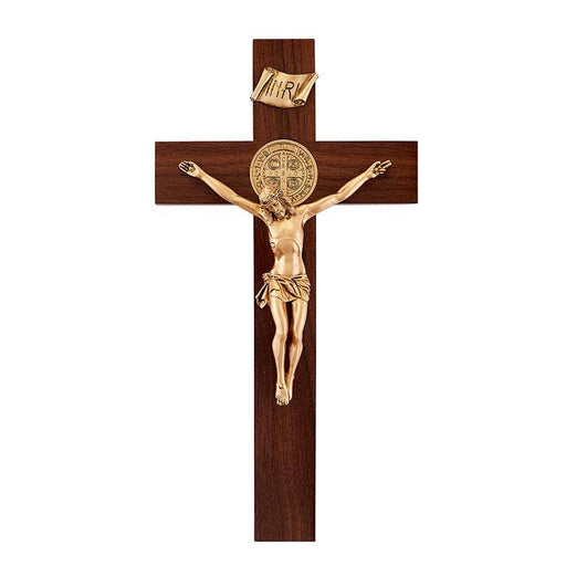 12" St. Benedict Standing Crucifix Christian Brands Catholic Antique Gold 