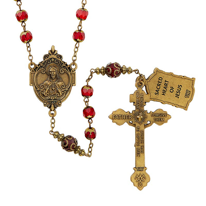 Large Creed® Sacred Heart Vintage Rosary | Red