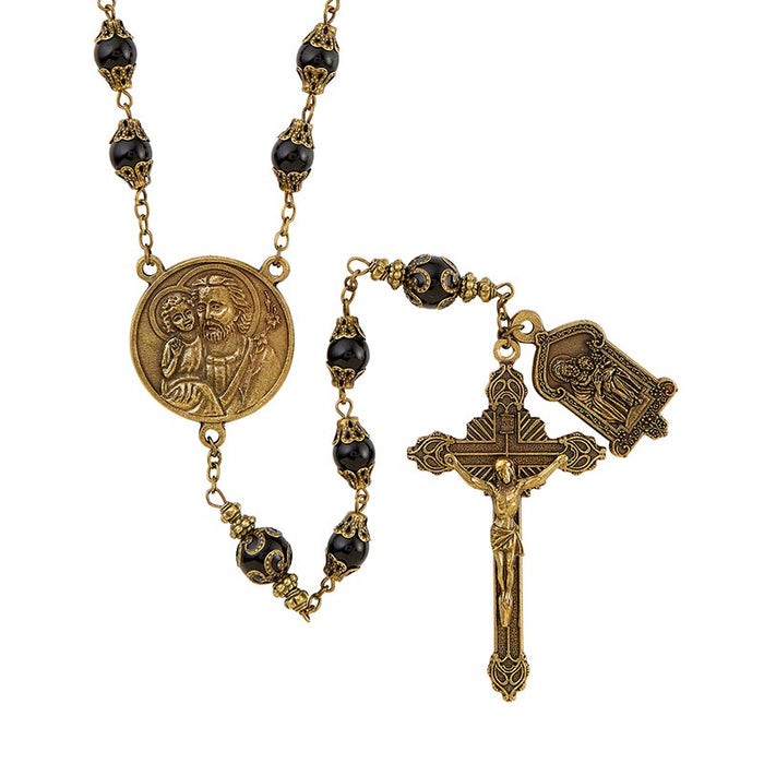Large Saint Joseph Onyx Vintage Rosary