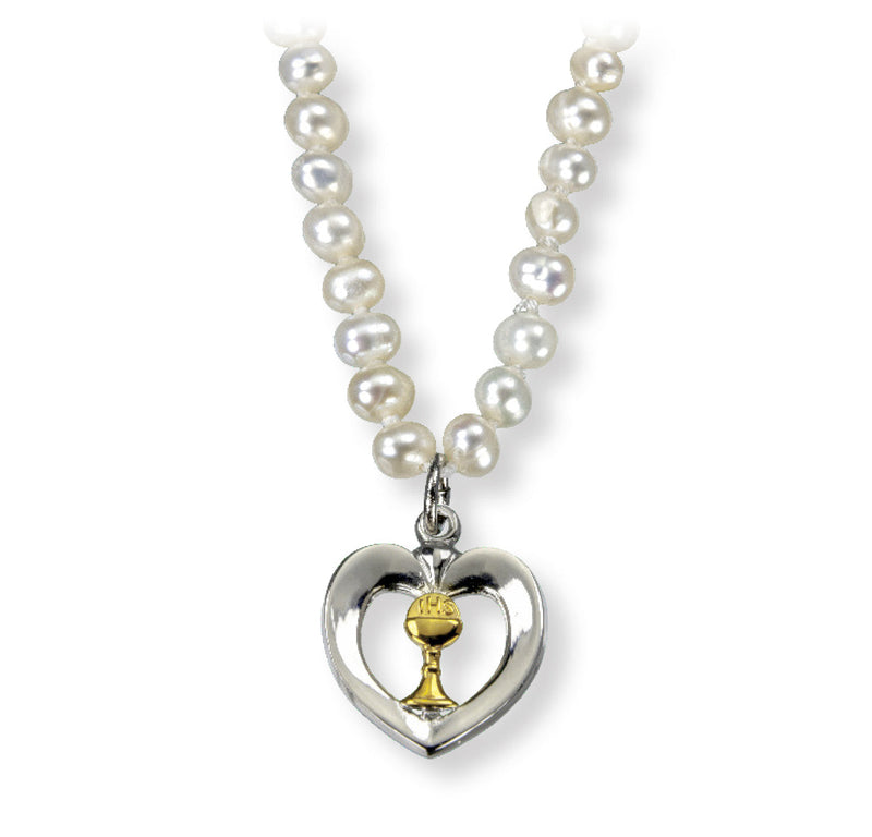 Freshwater Pearl Necklace with a Gold Over Sterling Silver First Communion Chalice Pendant HMH 