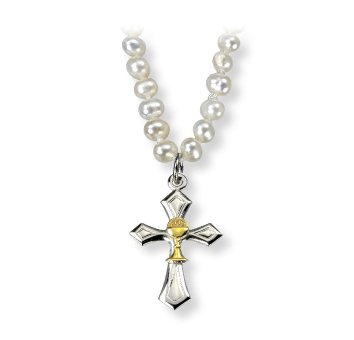 Freshwater Pearl First Communion Necklace with a Heart Chalice Pendant HMH 