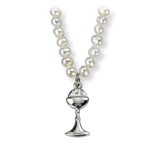 Freshwater Pearl First Communion Necklace with a Sterling Silver Chalice Pendant HMH 
