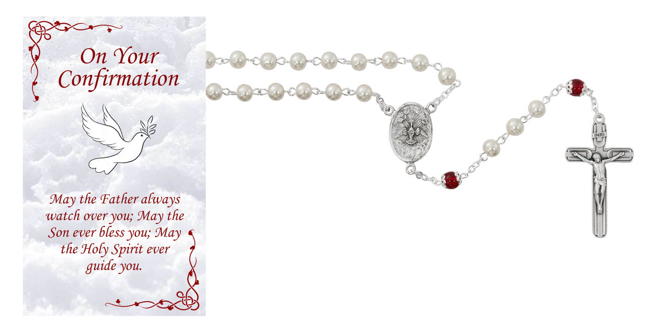 White & Red Confirmation Pearl Rosary