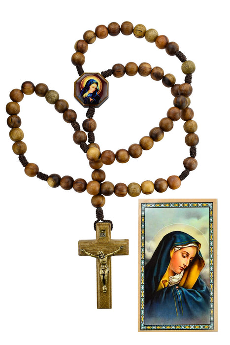 10 mm Our Lady of Sorrows Brown Wood  Rosary