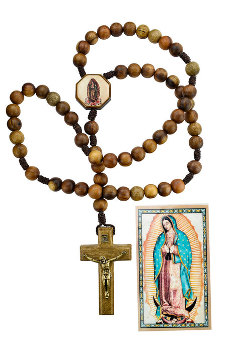10 mm Our Lady of Guadalupe Brown Wood Rosary