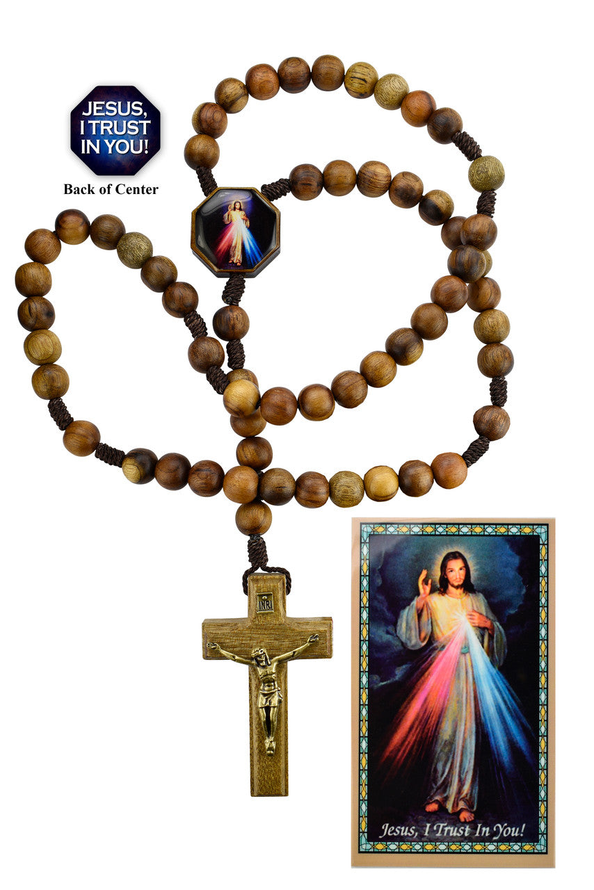 Divine Mercy Brown Wood Rosary — The Roman Catholic Store
