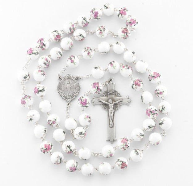 Handmade Rosary, 10mm online Hot Pink Drawbench Transparent Glass Beads