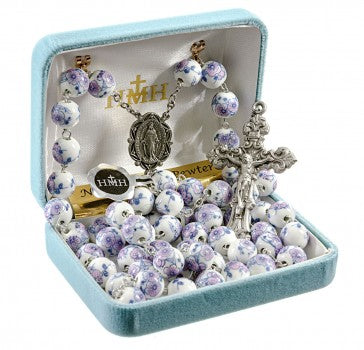 10mm Amethyst Flower Bead Rosary Rosary HMH 