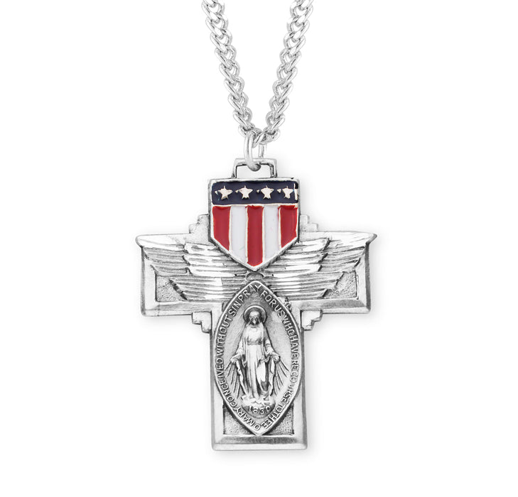 Military "Winged" Sterling Silver Miraculous Medal Medal HMH 