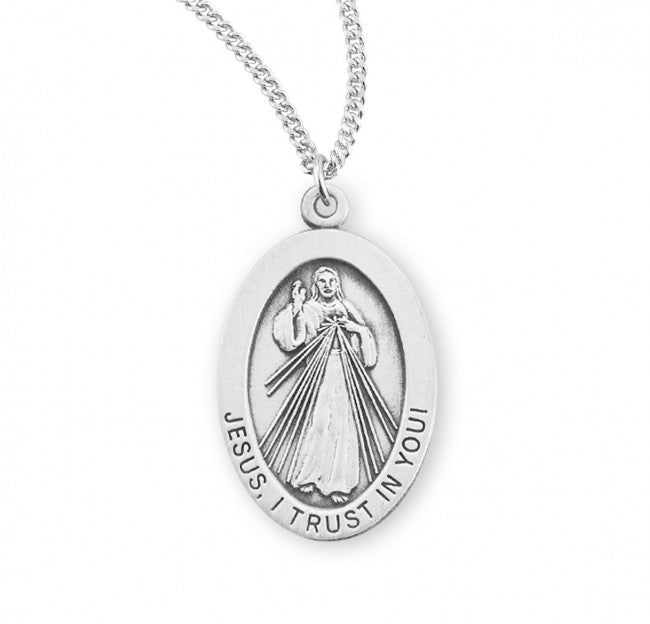 Divine Mercy Oval Sterling Silver Medal Medal HMH 