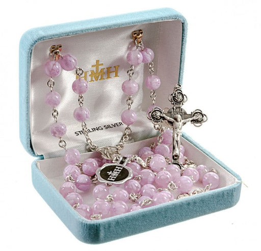 Sterling Silver Saint Therese Pink Rosary Rosary The Roman Catholic Store 