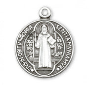 Saint Benedict Round Sterling Silver Die Struck Medal with 18" Chain Medal HMH 