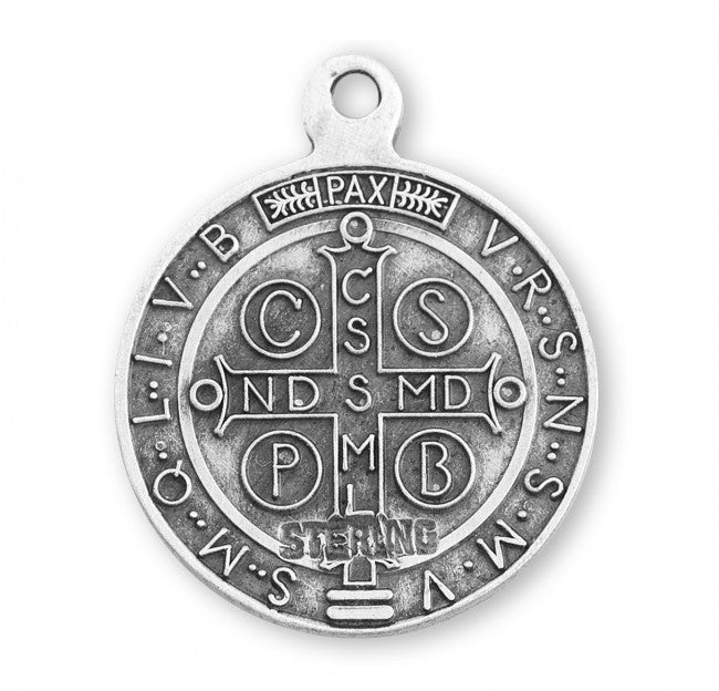 Saint Benedict Round Sterling Silver Die Struck Medal with 18" Chain Medal HMH 