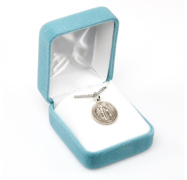 Saint Benedict Round Sterling Silver Die Struck Medal with 18" Chain Medal HMH 