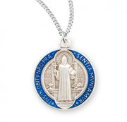Saint Benedict Round Blue and Red Enameled Jubilee Sterling Silver Medal Medal HMH 