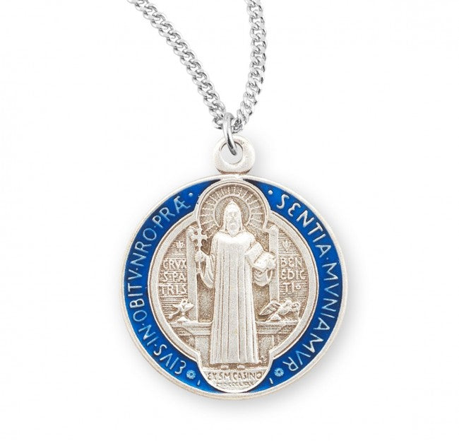 Saint Benedict Round Blue and Red Enameled Jubilee Sterling Silver Medal Medal HMH 