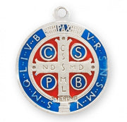 Saint Benedict Round Blue and Red Enameled Jubilee Sterling Silver Medal Medal HMH 