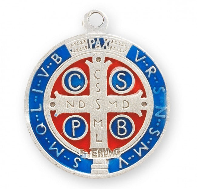 Saint Benedict Round Blue and Red Enameled Jubilee Sterling Silver Medal Medal HMH 