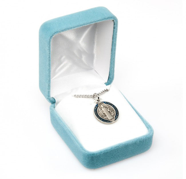 Saint Benedict Round Blue and Red Enameled Jubilee Sterling Silver Medal Medal HMH 