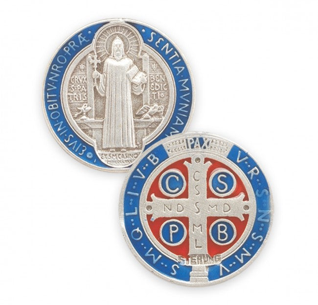Saint Benedict Blue and Red Enameled Jubilee Sterling Silver Medal Medal HMH 