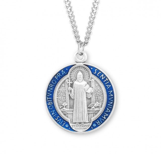 Saint Benedict Blue and Red Enameled Jubilee Sterling Silver Medal Medal HMH 