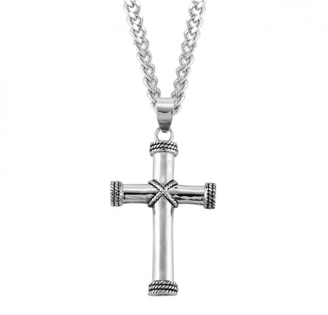 Rope Design Tip Sterling Silver Cross Necklace Cross Necklace HMH 