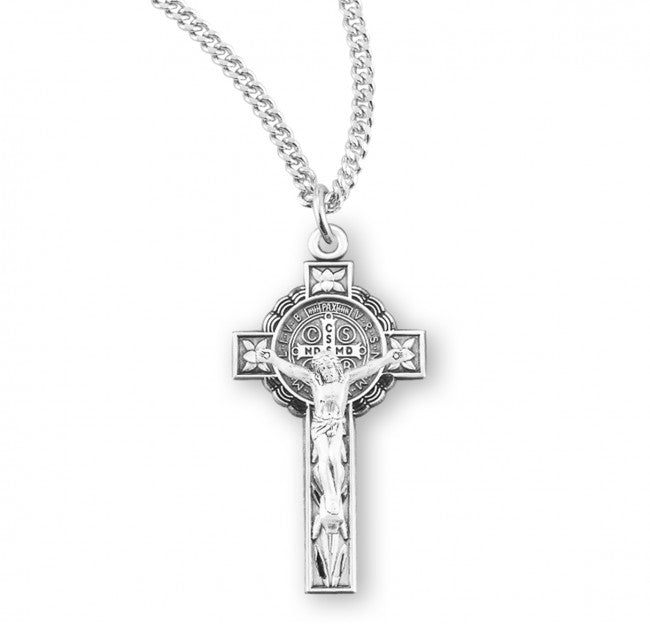 St Benedict Jubilee Sterling Silver Crucifix Necklace with 18 inch Chain