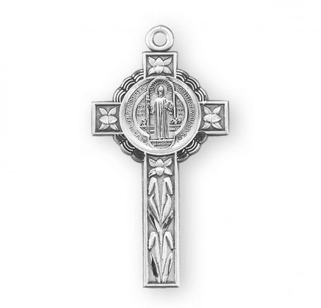 St Benedict Jubilee Sterling Silver Crucifix Necklace with 18 inch