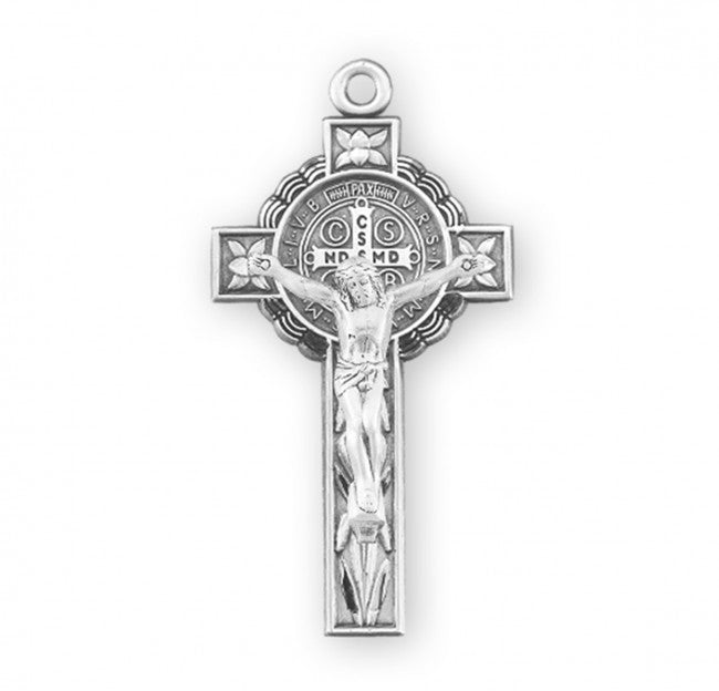 St Benedict Jubilee Sterling Silver Crucifix Necklace with 18 inch Chain