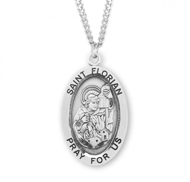Saint Florian Oval Sterling Silver Medal Medal HMH 