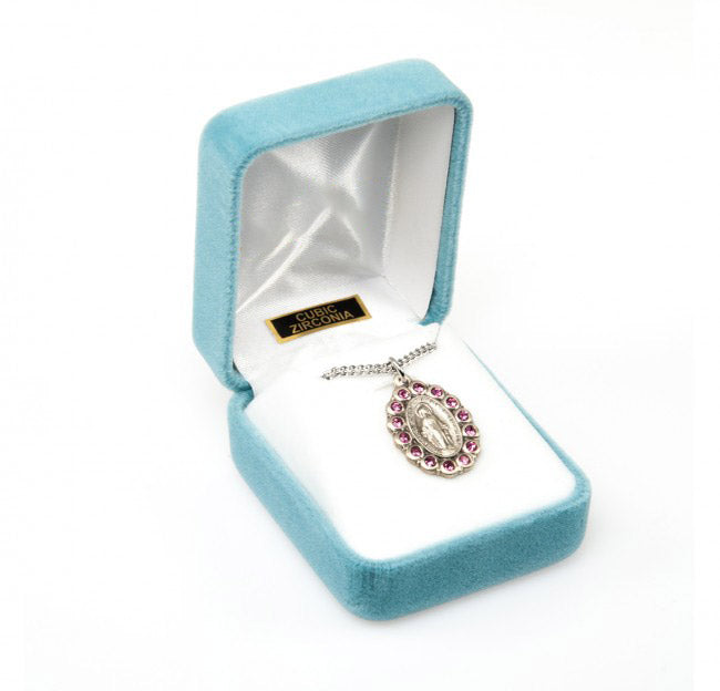Sterling Silver Pink Oval Miraculous Medal Medal HMH 
