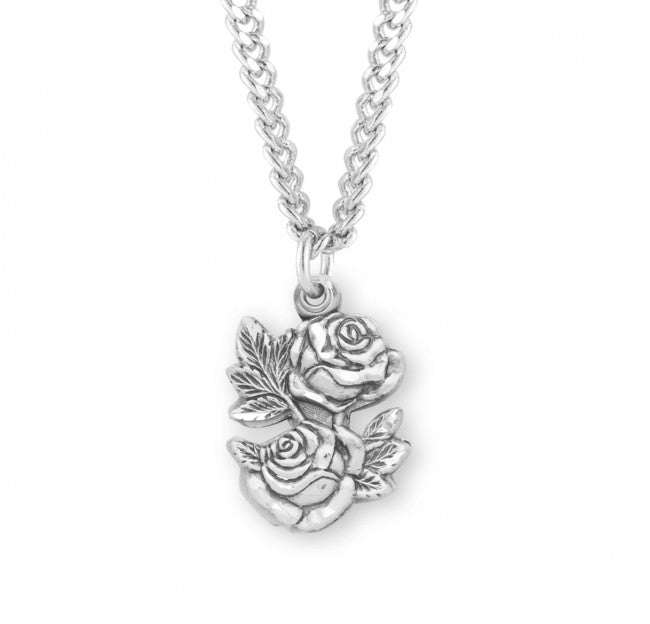 Sterling Silver Double Rose Bud Miraculous Medal Medal HMH 