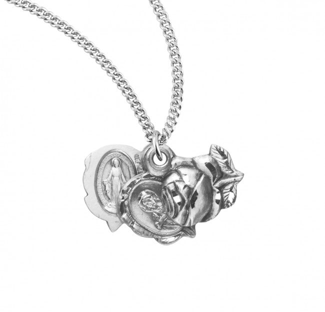 Small Sterling Silver Rose Bud Triple Slide Medal Medal HMH 