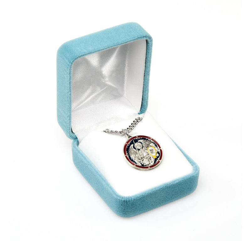 Saint Michael the Archangel Round Sterling Silver Enameled Medal Medal HMH 