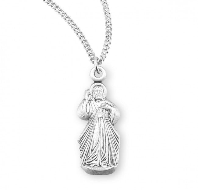 Divine Mercy Sterling Silver Pendant with Chain Medal HMH 