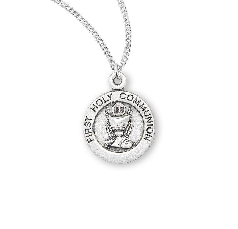 First Communion Round Sterling Silver Medal HMH 