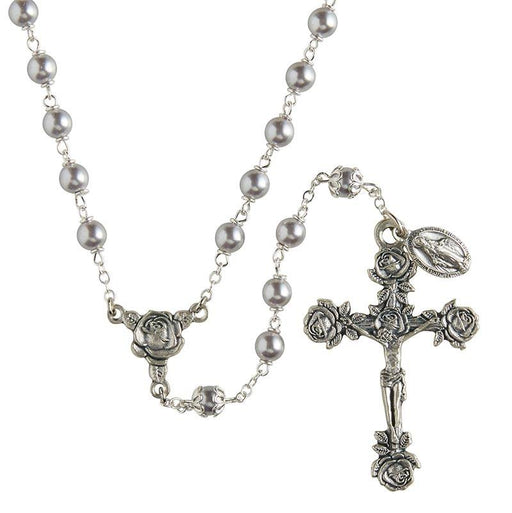 Swarovski Grey Pearl Creed® Rosary Rosary The Roman Catholic Store 