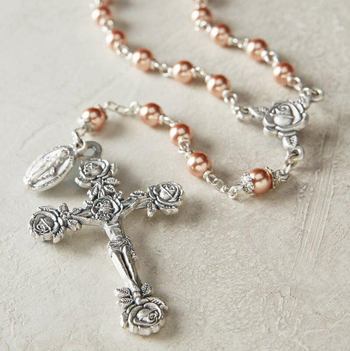 Rose Gold Swarovski Pearl Rosary The Roman Catholic Store 