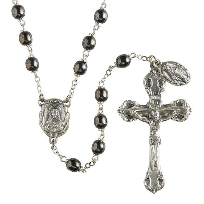 Men's Hematite Italian Lock-Link Rosary The Roman Catholic Store 