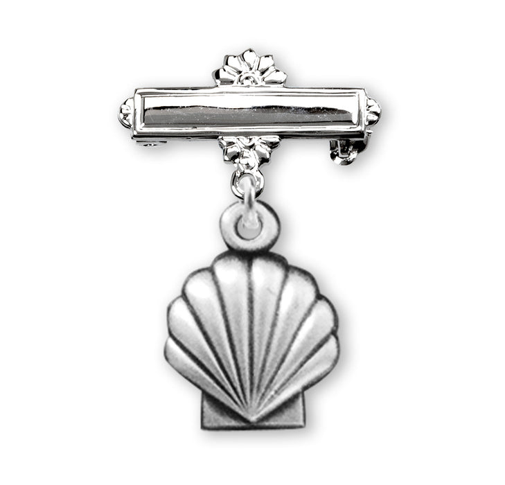 Sterling Silver Baby Holy Baptism Shell Medal on a Bar Pin HMH 