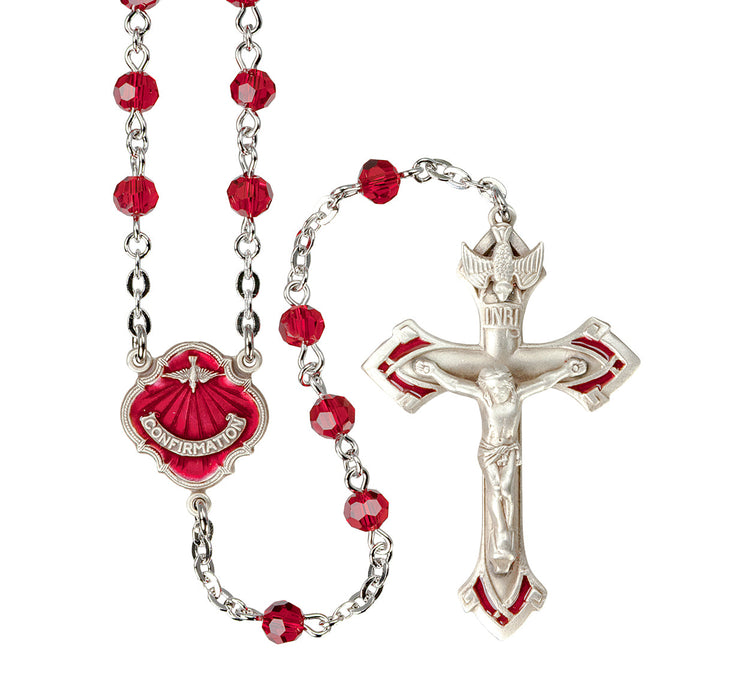 Ruby Round Bead Confirmation Rosary Sterling Crucifix and Centerpiece HMH 