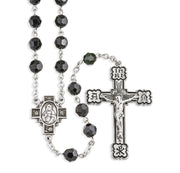 Sterling Silver Rosary with Jet Black Beads HMH 