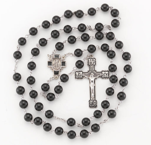 Sterling Silver Rosary with Jet Black Beads HMH 