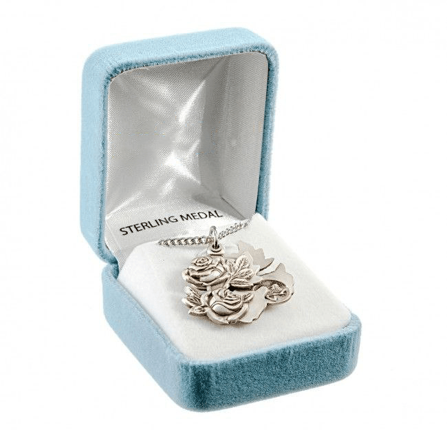 Sterling Silver Double Rose Bud Miraculous Medal Medal HMH 