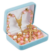 Vintage Brass Rosary with Pink Beads Rosary HMH 
