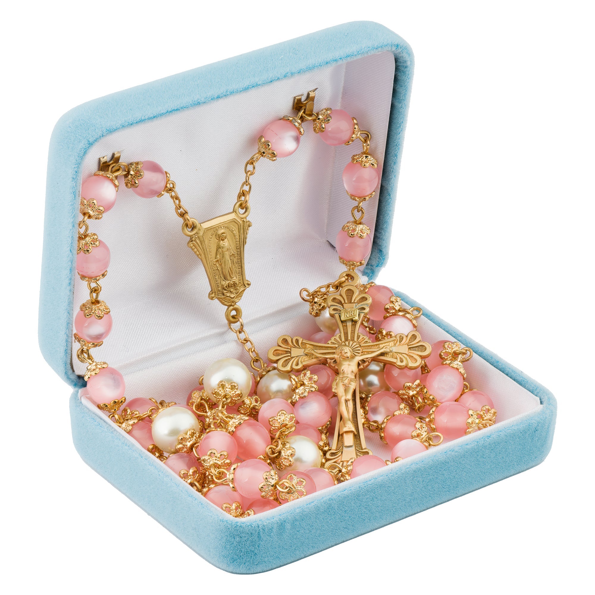 Vintage Brass Rosary with Pink Beads Rosary HMH 