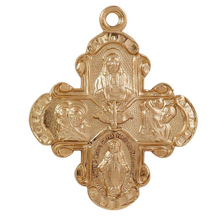 Four Way Medal with Chain The Roman Catholic Store Gold Plated Over Sterling Silver 24 inches 