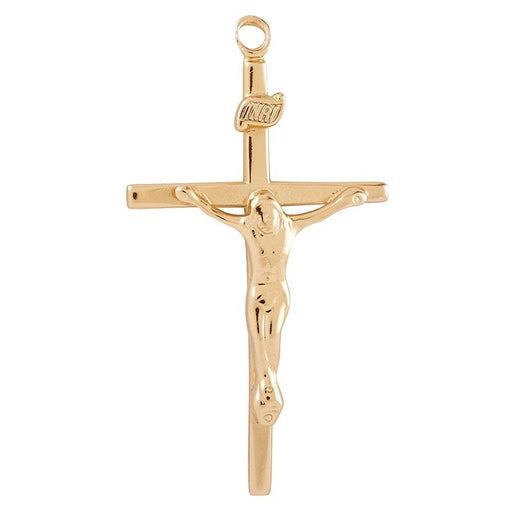 24kt Gold Plate Over Sterling Crucifix with 18" Chain The Roman Catholic Store 